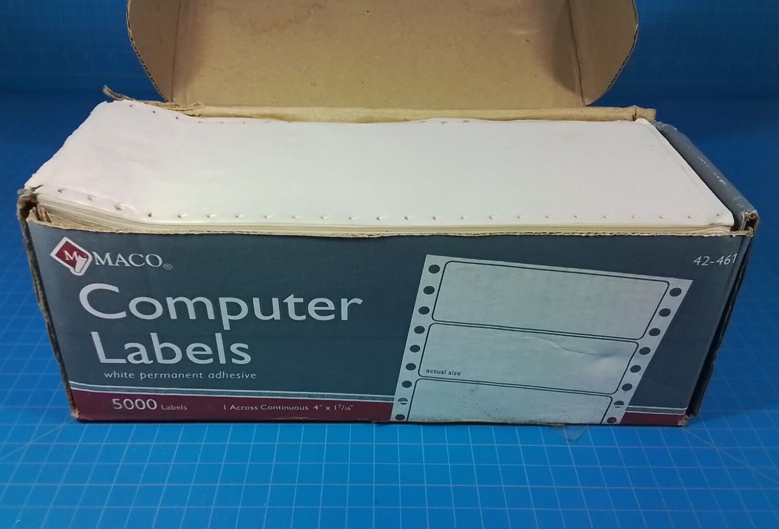 MACO 42-461 Pin Feed Labels 4″ X 1-7/16″ One Across Labels 5000 Labels