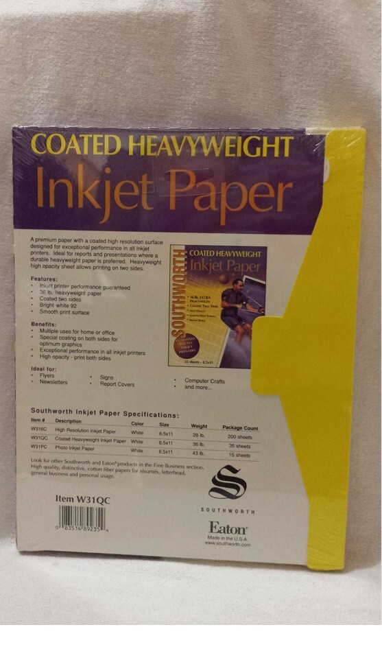 Southworth Coated Heavyweight 36 lb Inkjet Copy Paper Bright White 92 W31QC NIP