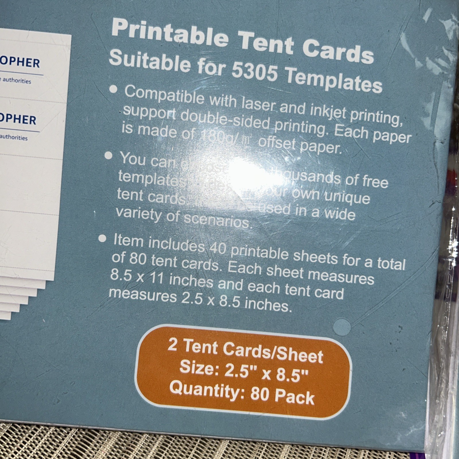 2 X MaxGear Printable Tent 80 Card 2.5” X 8.5” 40 Sheets Matte White Temp. 5305