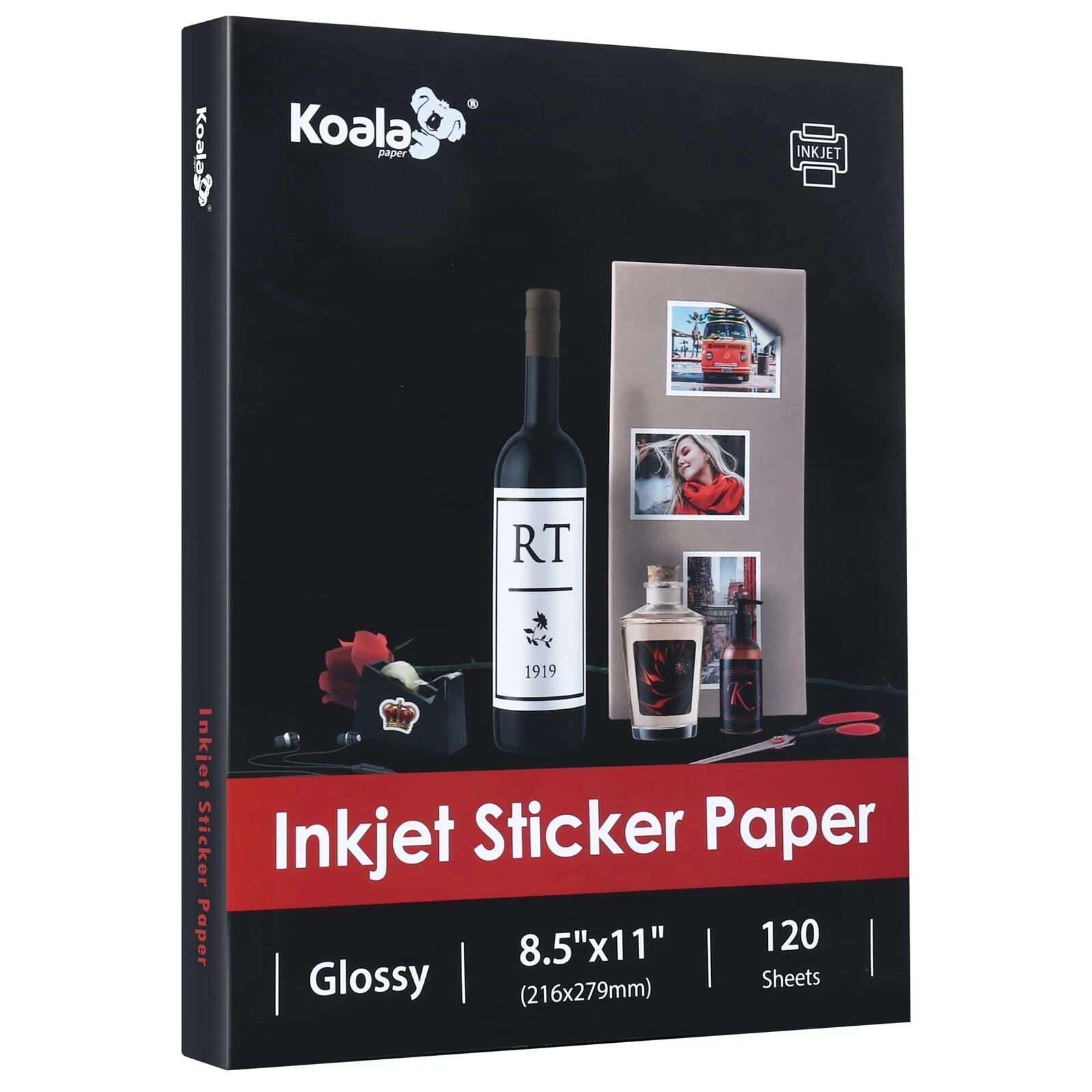 Koala Printable Glossy Sticker Paper for Inkjet Printer White 8.5×11 Inch Sel…