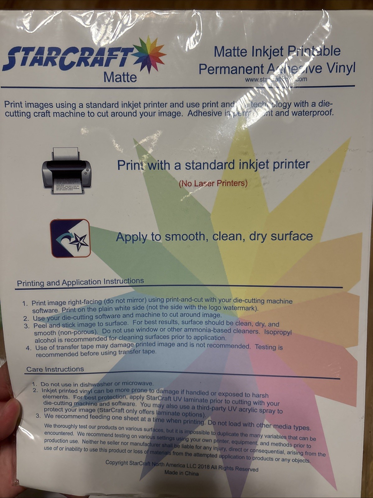 StarCraft Matte Inkjet Printable Adhesive Vinyl Sticker Paper Lot