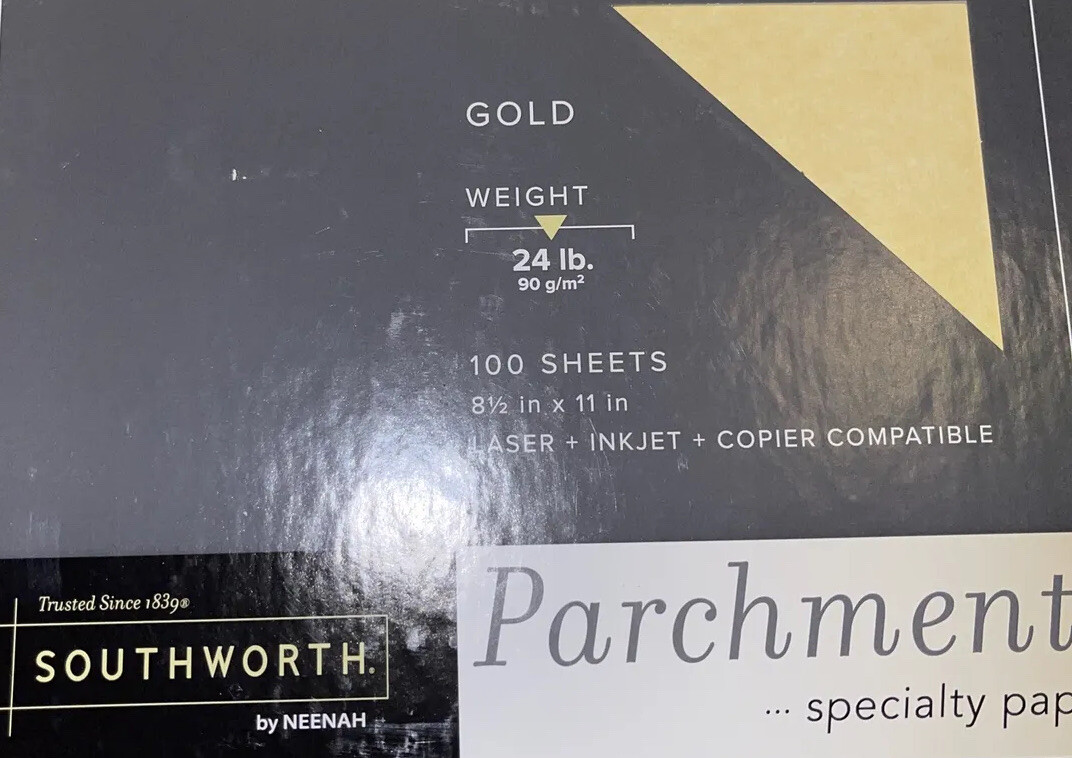Southworth Parchment Specialty Paper, 24 Lb, 8.5 X 11, Gold, 100/Pack. New Pack