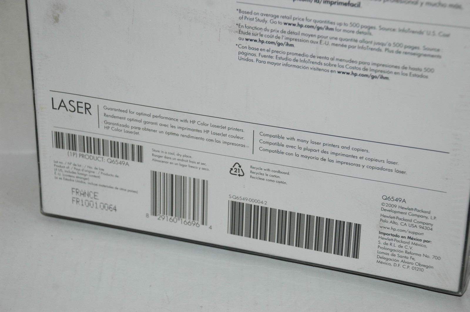 Hp Laser Matte Paper 100 Q6549A Sealed 8.5×11 (GRY2)