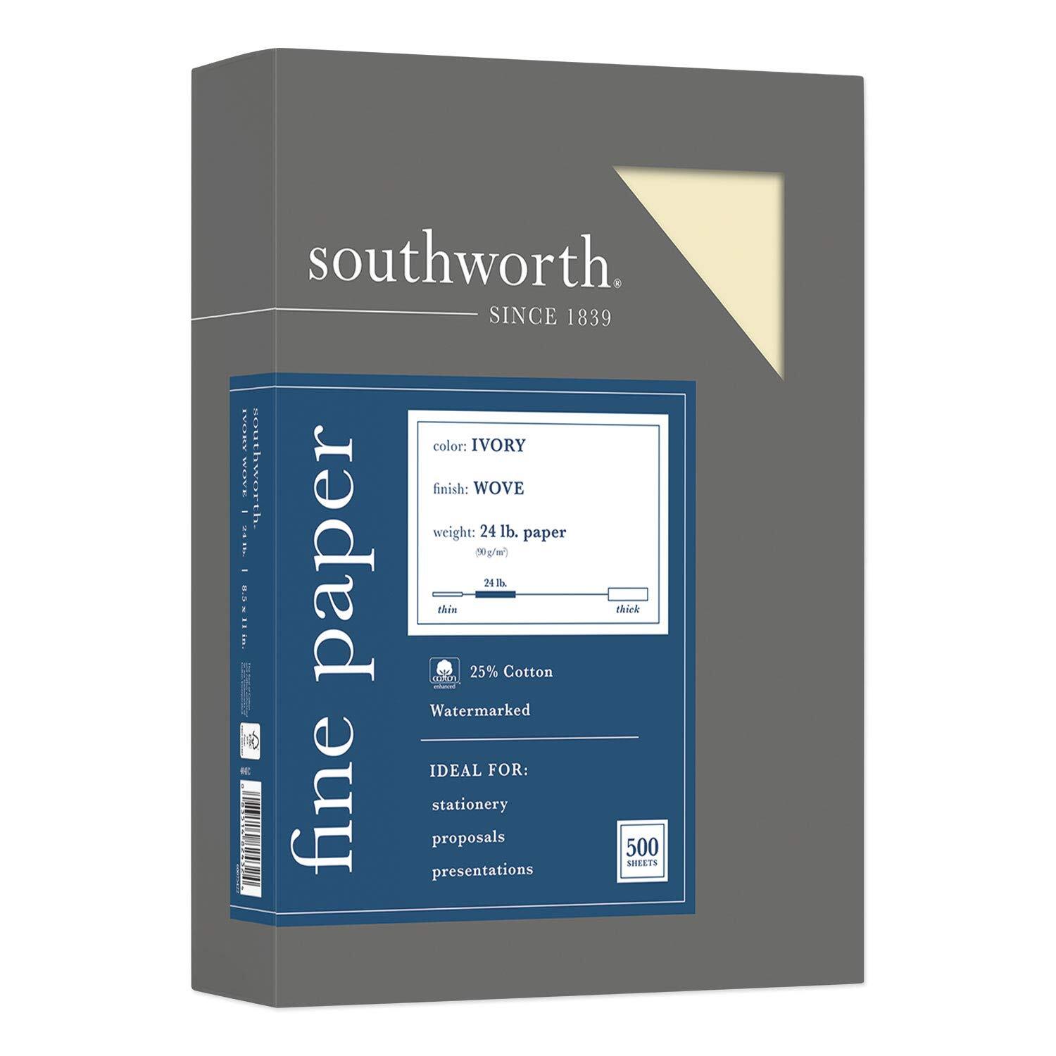 Southworth 25% Cotton Business Paper 8.5” x 11″ 24 lb/90 GSM Wove Finish Ivor…