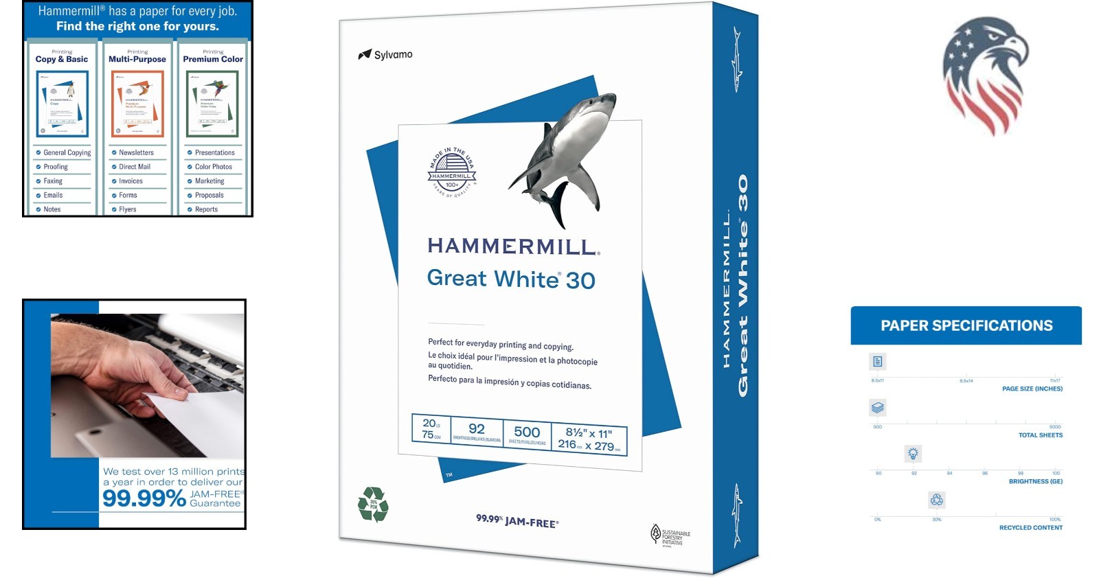 Great White 30% Recycled Printer Paper, 8.5×11, 500 Sheets – 92 Brightness