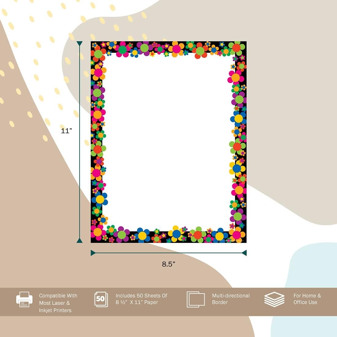 Designer Computer Paper, Neon Flower Power, 8.5” x 11”, Decorative Printer