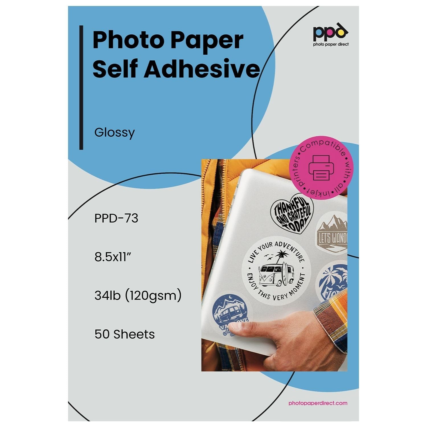 Premium Printable Sticker Paper – 50 Sheets 8.5×11″ Self-Adhesive Inkjet Paper,