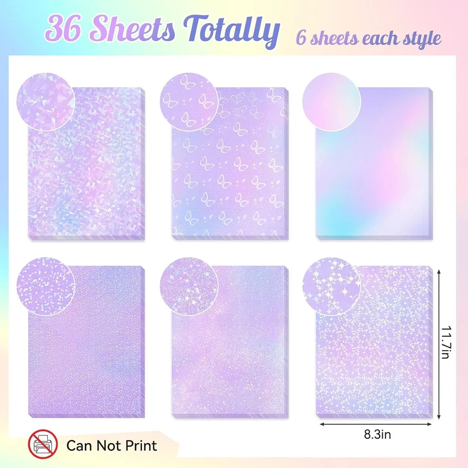 36 Sheets Holographic Sticker Paper 8.3 X 11.7 Inch A4 Size Holographic Laminate