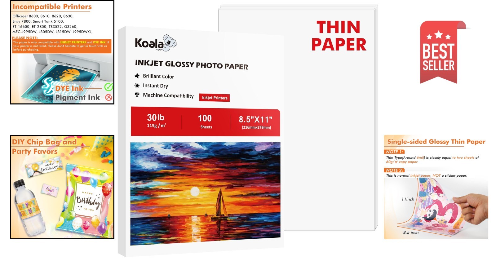 Professional Quality Glossy Inkjet Paper 8.5×11 – 100 Sheets, DYE INK Compatible