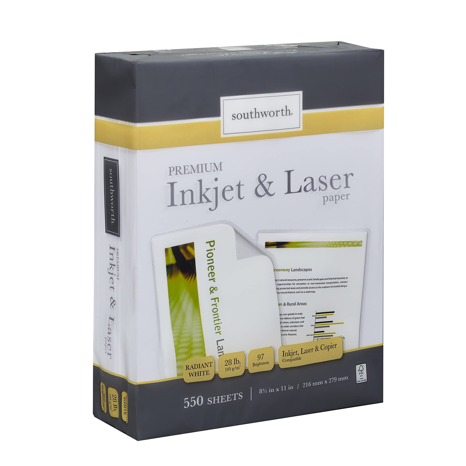 Inkjet Laser Printer Paper 8.5×11 Inch 28 lb Radiant White 550 PCS 9172301