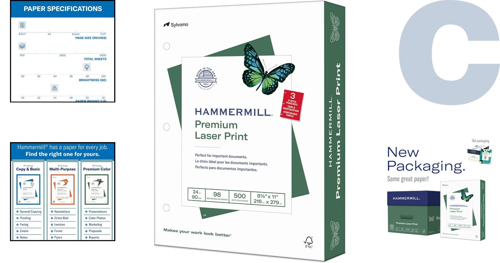 Acid-Free Laser Copy Paper, 500 Sheets, 24 lb – 98 Brightness – 3 Hole