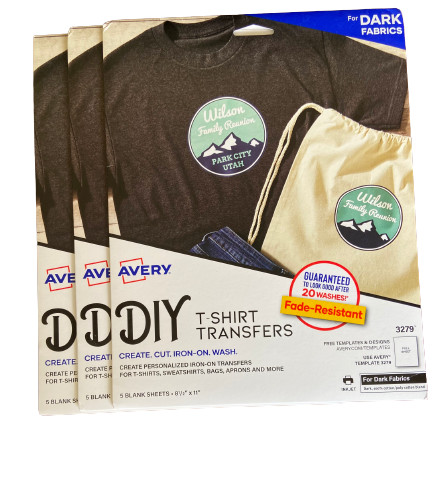 “AVERY Printable Heat Transfer Paper for Dark Fabrics Lot of 3