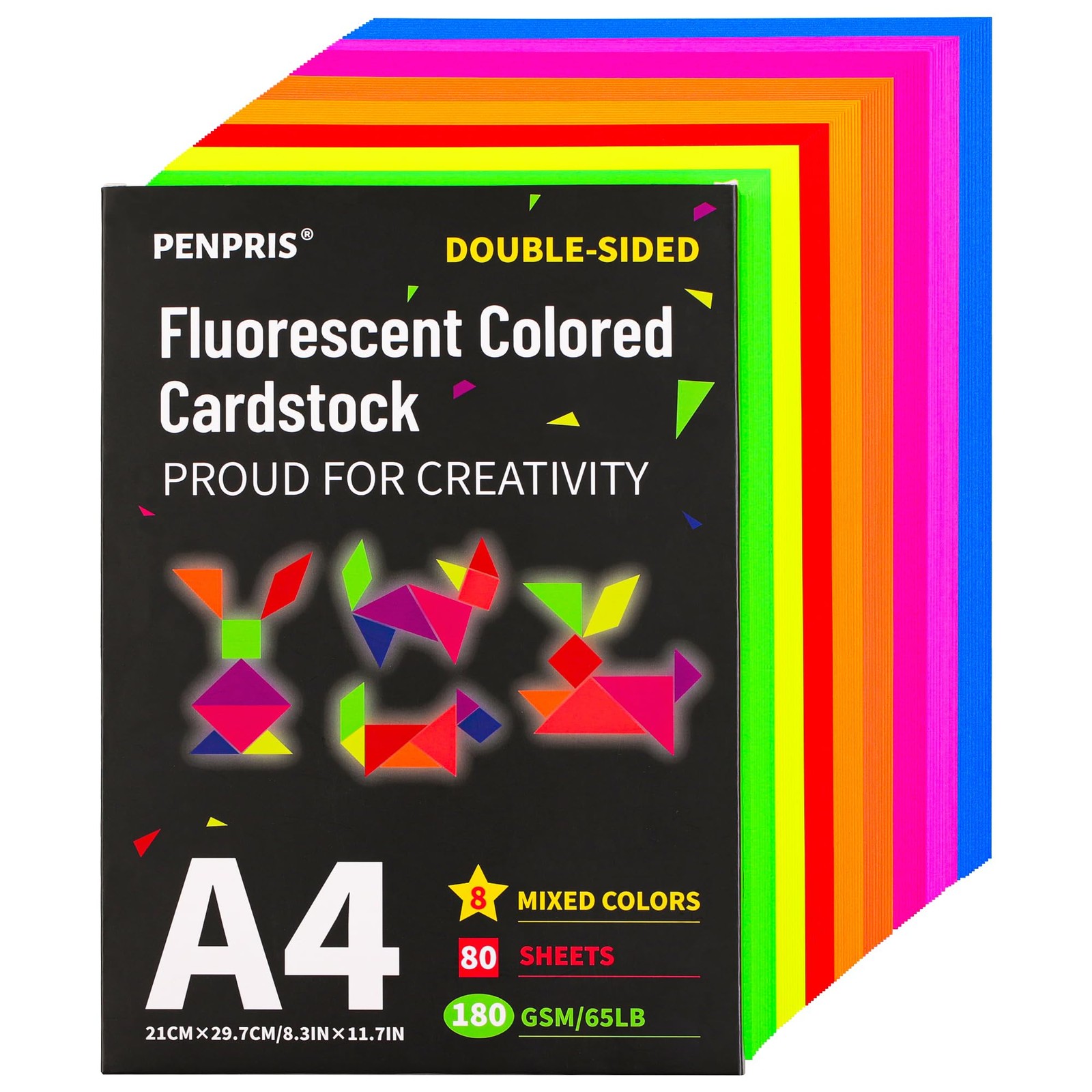 80 Sheets Fluorescent Colored Cardstock 8 Colors Arts Crafts Construct…