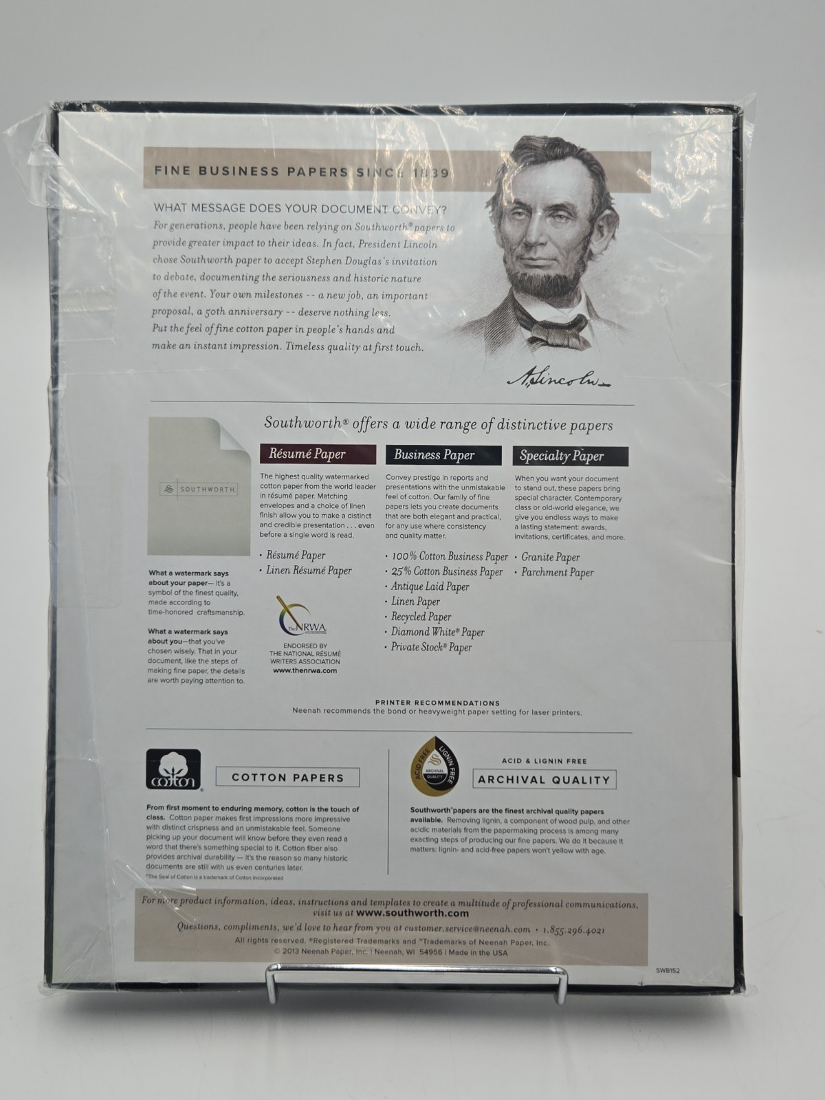 Southworth Fine Business Paper White Linin 100 Sheet 24lb Watermarked 25% Cotton