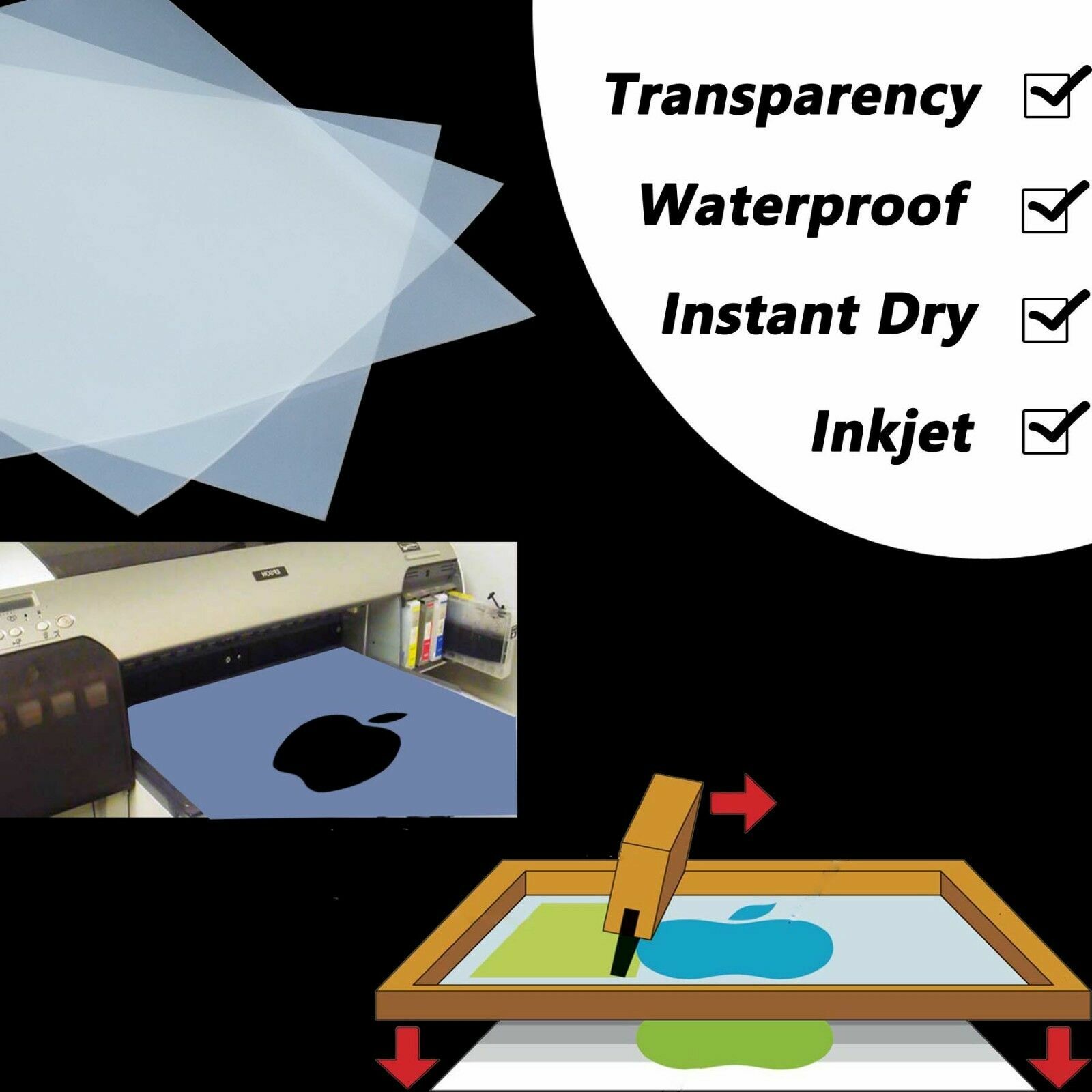 Waterproof Inkjet Milky Transparency Screen Printing Film 100 sheets,8.5″ x 11″