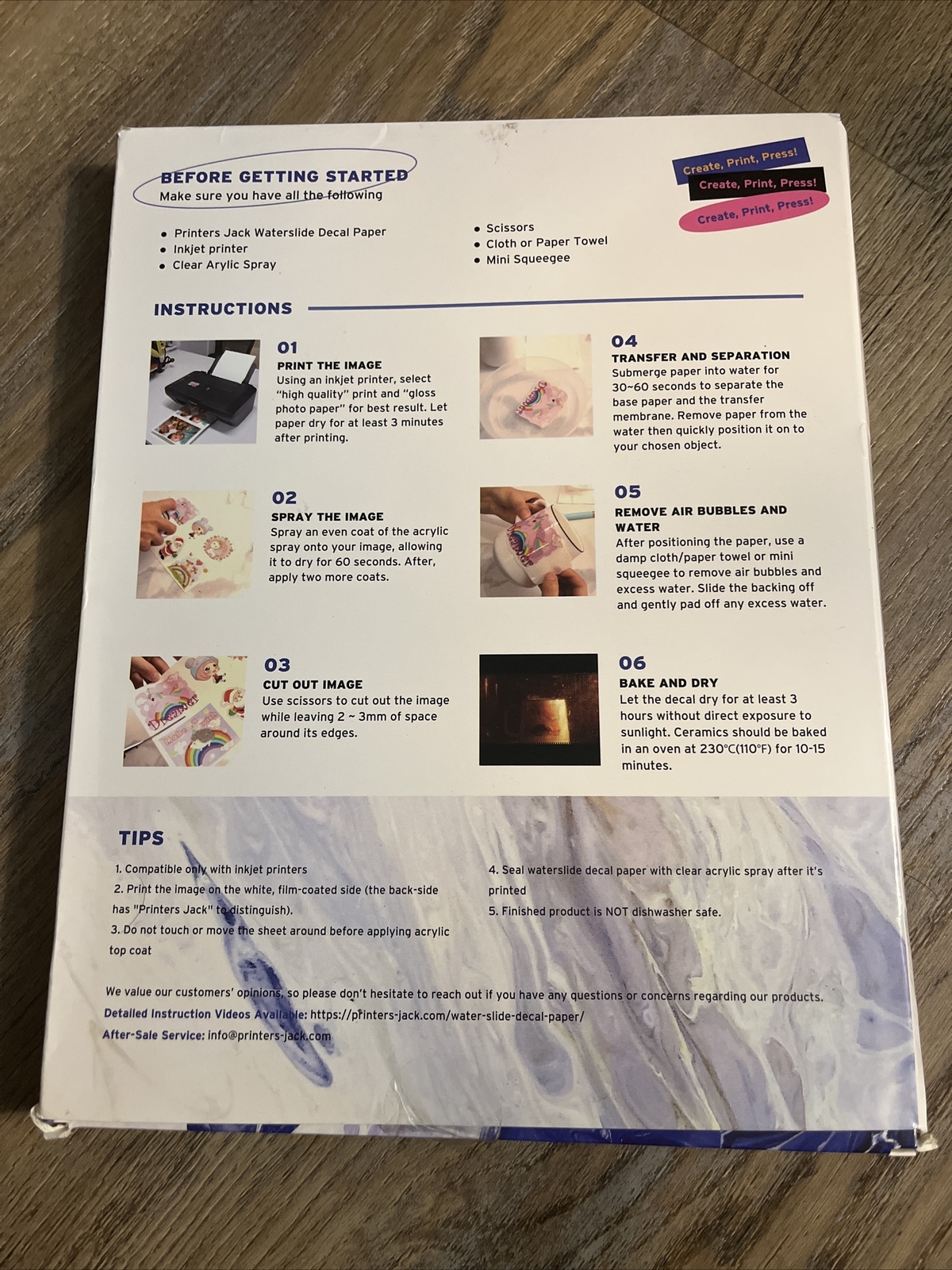 Printers Jack WaterSlide Inkjet Decal Paper 100 Sheets 8.5×11″ High Res 5760 DPI
