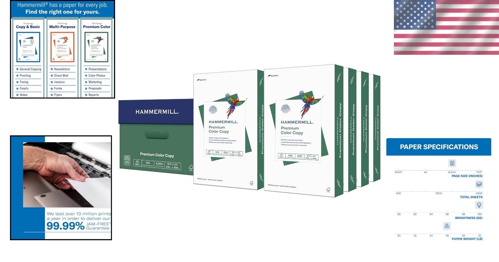 Sustainably Made USA 28lb Color Copy Paper Legal 8.5×14 4000 Sheets