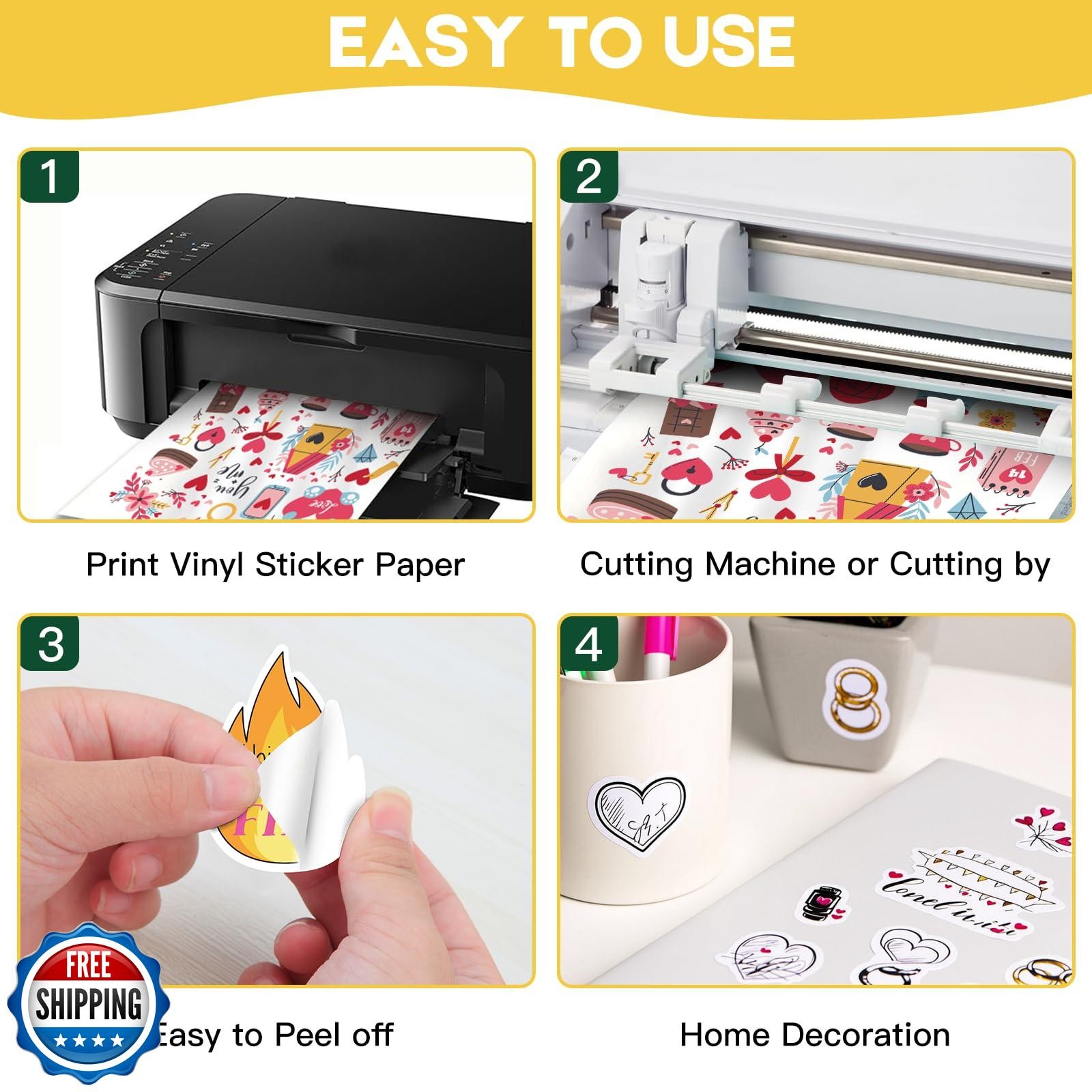 Printable Vinyl Sticker Paper for Inkjet Printer – 35 Sheets Glossy White – 8