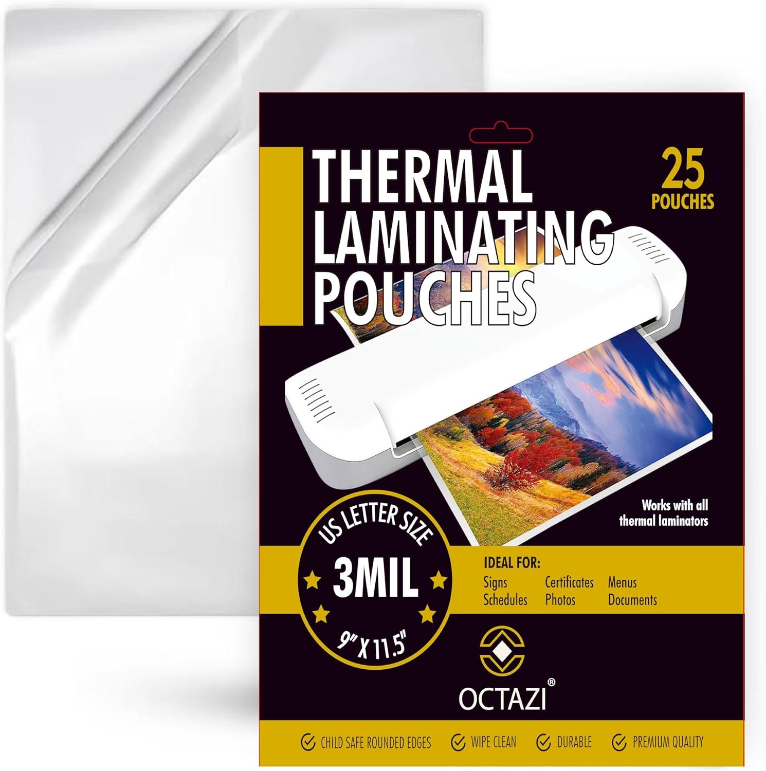 Thermal Laminating Sheets 3 Mil – Holds 8.5 x 11 Inch Documents, 9 x 11.5 Inch,