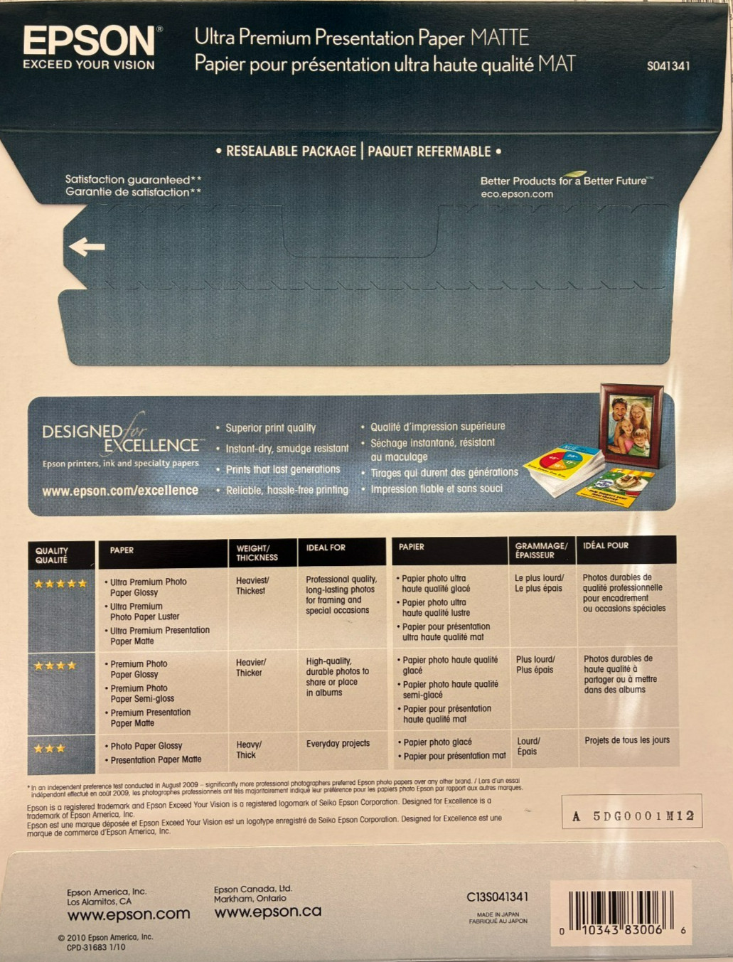 Epson – S041341 – Ultra Premium Matte Presentation Paper 8.5×11 Inches, 50 Shee