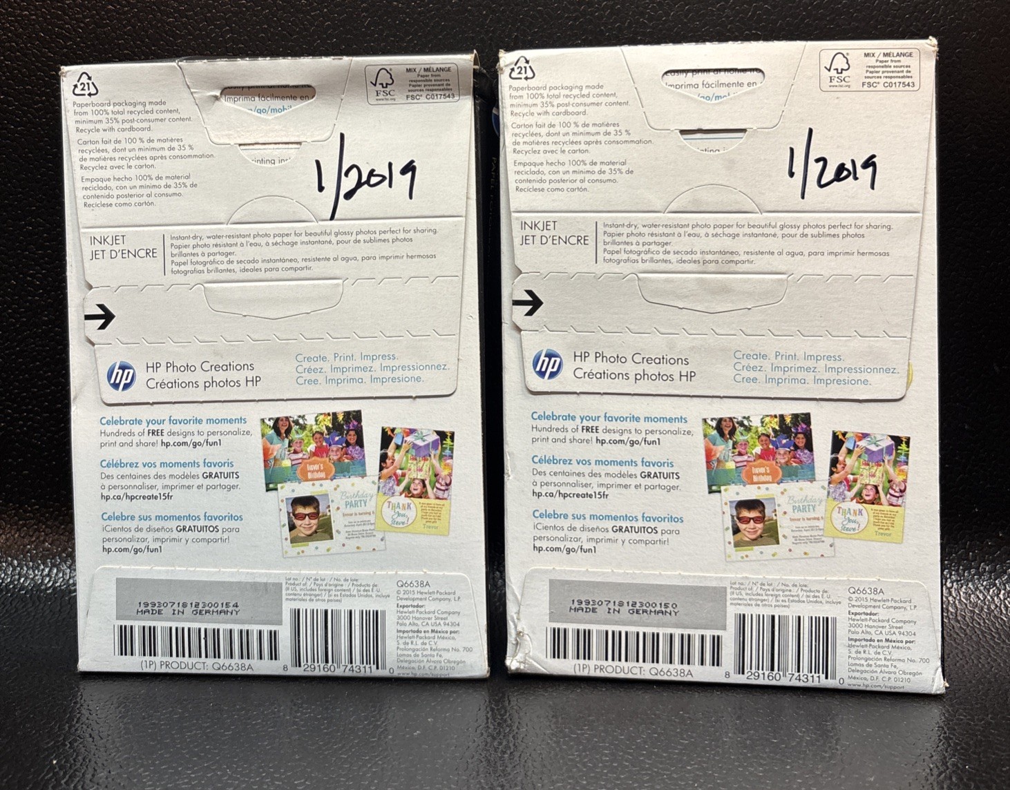 2-HP Advanced Photo Glossy Q6638A Paper 200 Sheets 4×6 66lb All InkJet Printers