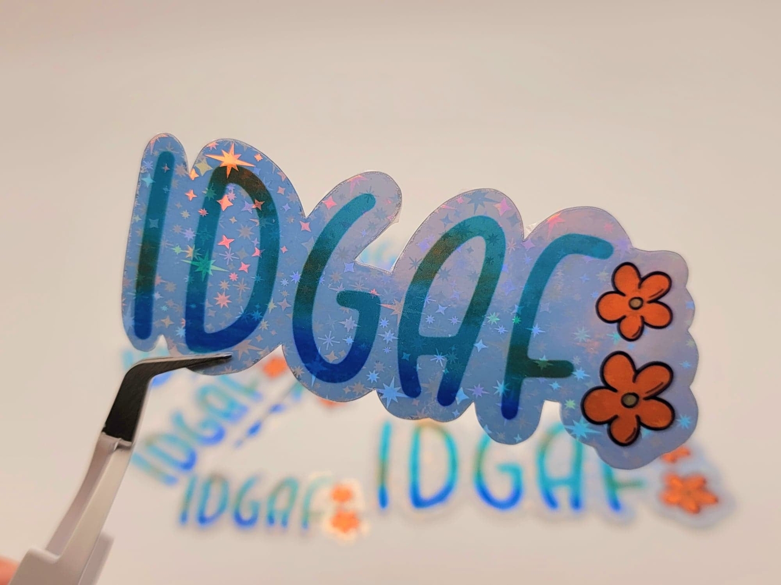 IDGAF Holographic Waterproof 90s Nostalgia Rainbow Vinyl Sticker,