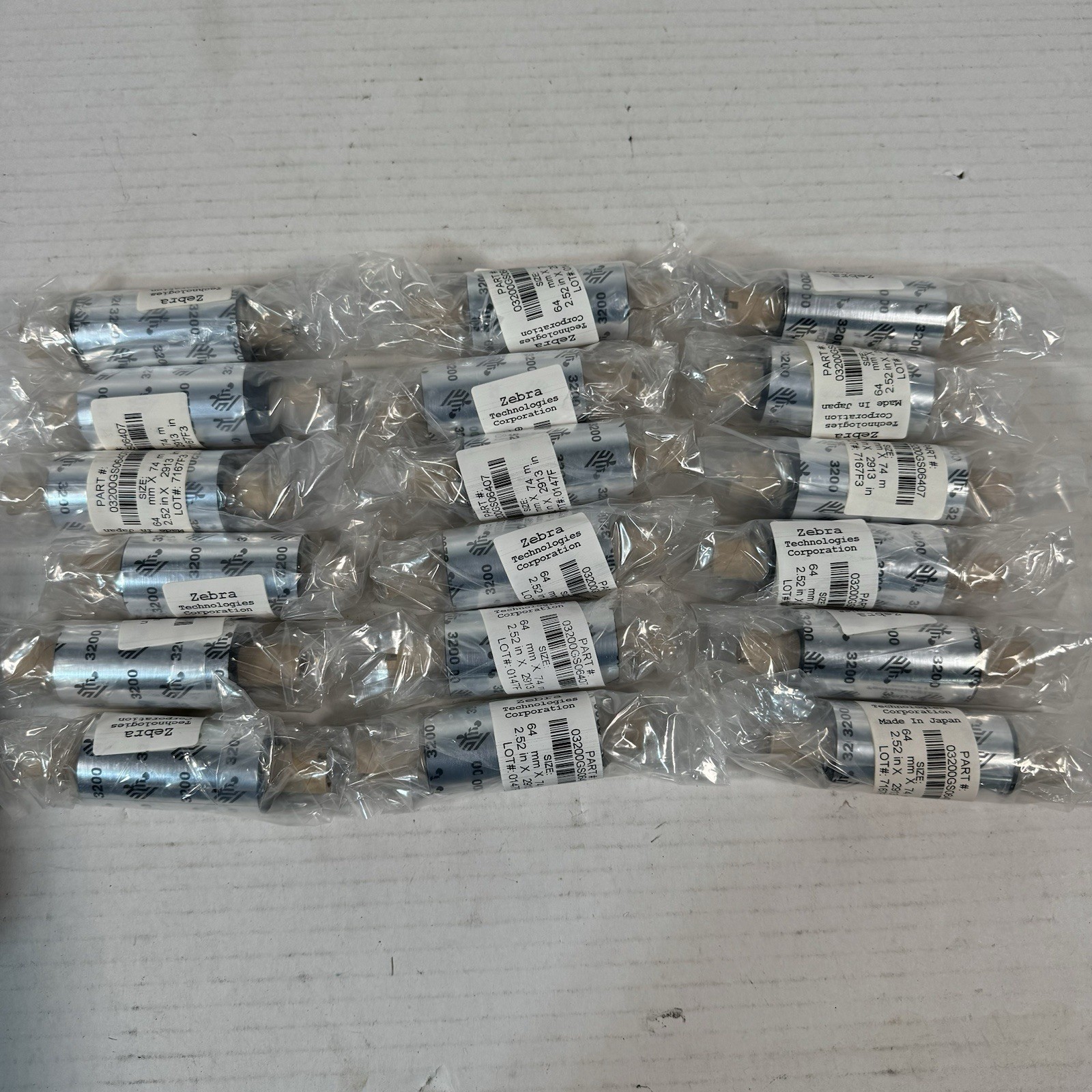 Zebra 2.52 x 2913″ 3200 Wax Resin Ribbons 03200GS06407 Genuine OEM – 18 Rolls