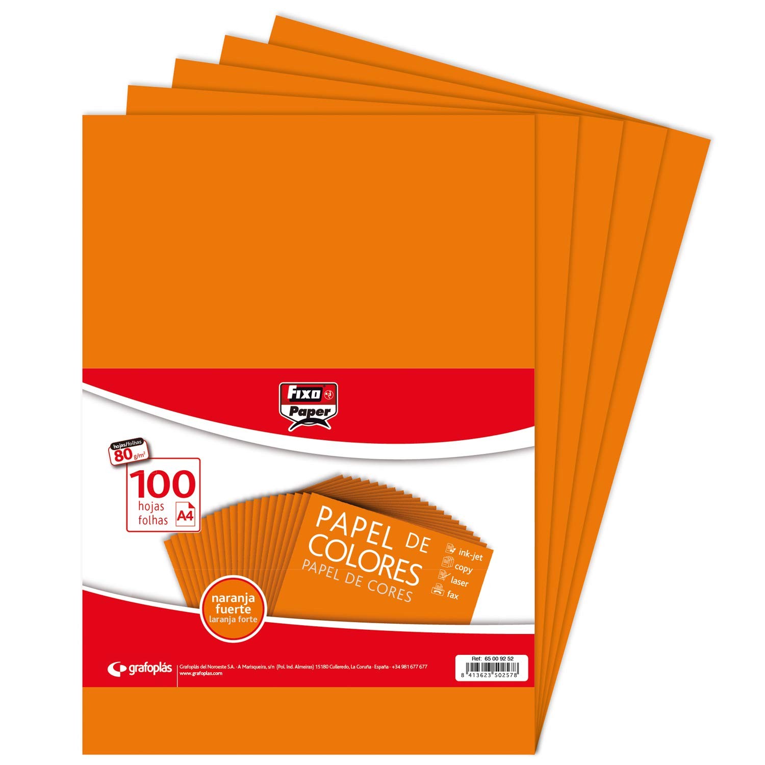 Paper 65009252 Pack of 100 Sheets, 80g, Intense Orange, A4