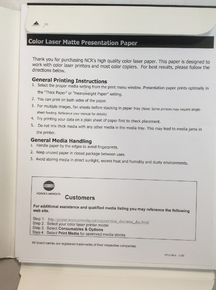 NCR Matte Presentation Paper For Color Laser 65 Sheets UsedOfficeShop.com
