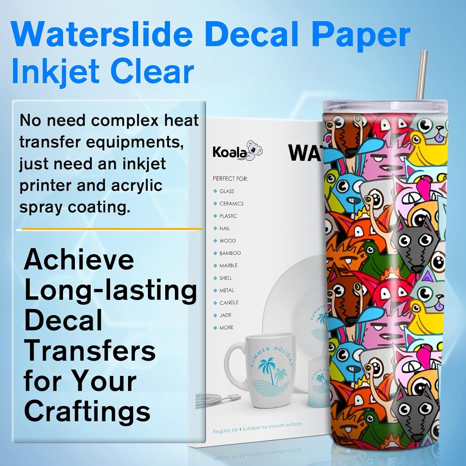 Waterslide Decal Paper Inkjet CLEAR 20 Sheets 8.5×11 Water Slide Transfer