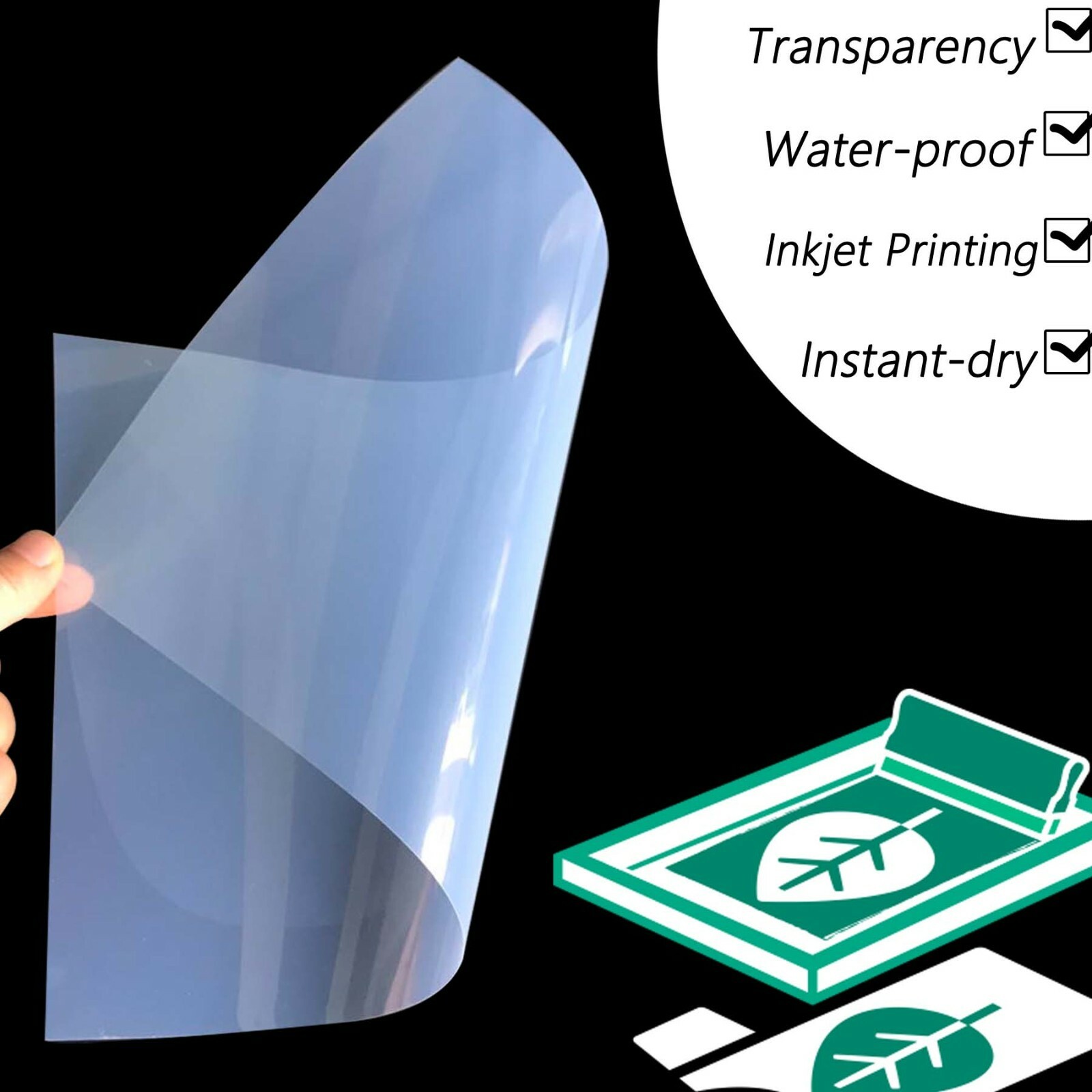 13″x19″，Waterproof Quick-Dry Clear Inkjet Screen Printing Film 50 sheets