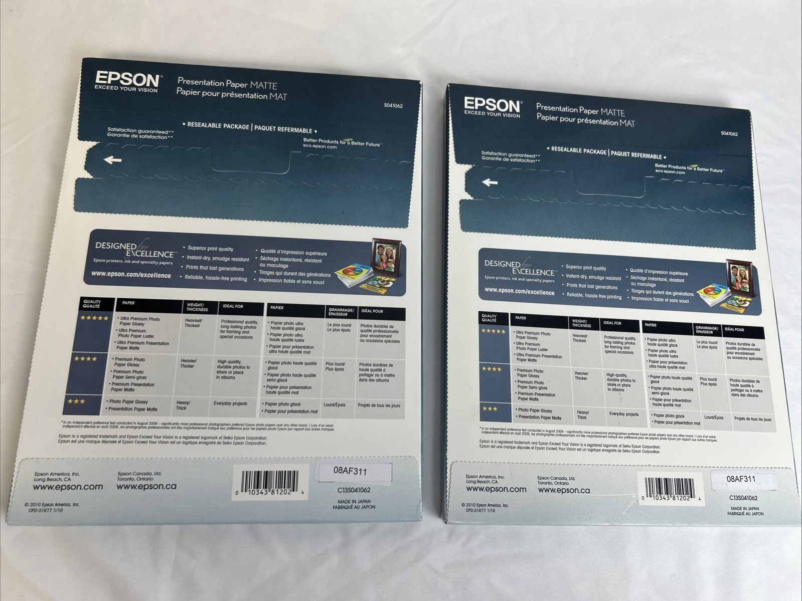 2 Packages Epson Premium Presentation Paper Matte 8.5 X 11″ 100 Sheets ea Sealed