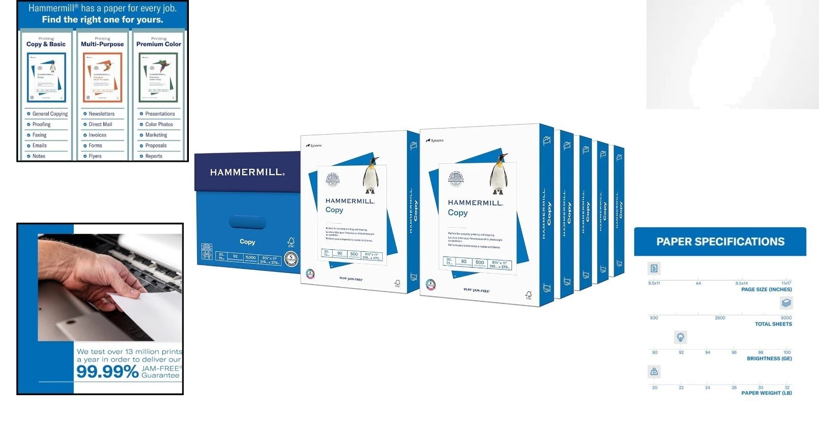 20 lb Copy Paper – 8.5 x 11 – 10 Reams, 5000 Sheets, 92 Bright – Made in USA