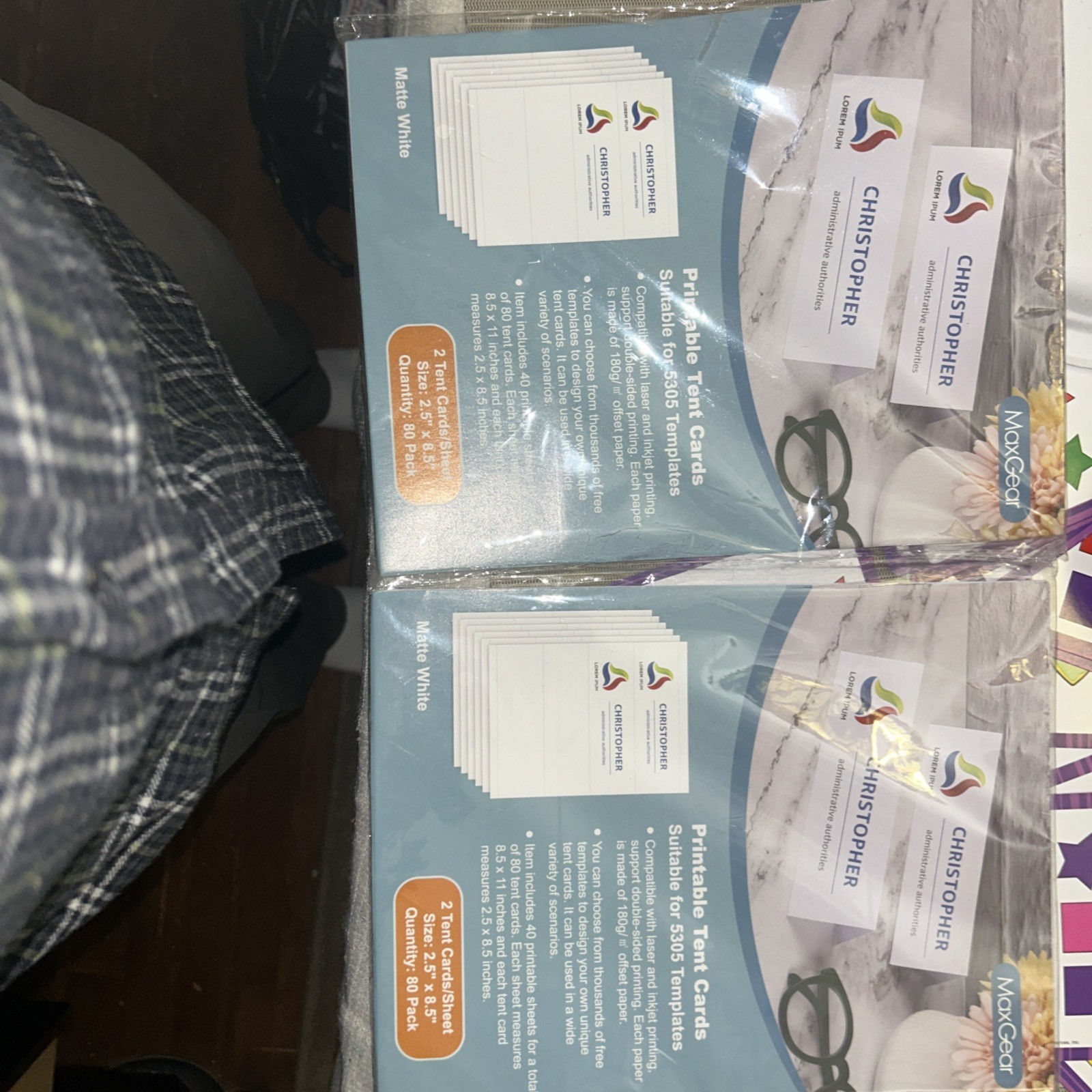 2 X MaxGear Printable Tent 80 Card 2.5” X 8.5” 40 Sheets Matte White Temp. 5305