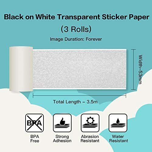 Phomemo Silver Sparkle Transparent Sticker Thermal Papers 50mm Adhesive Labels