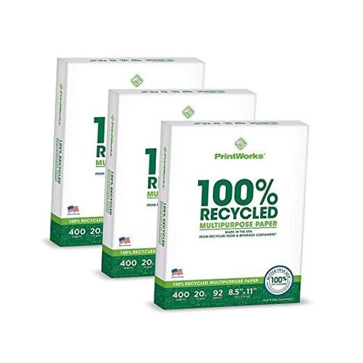 100% Recycled Printer Paper 8.5″ x 11″ White – 20 lb 3 Reams: 1,200 Sheets