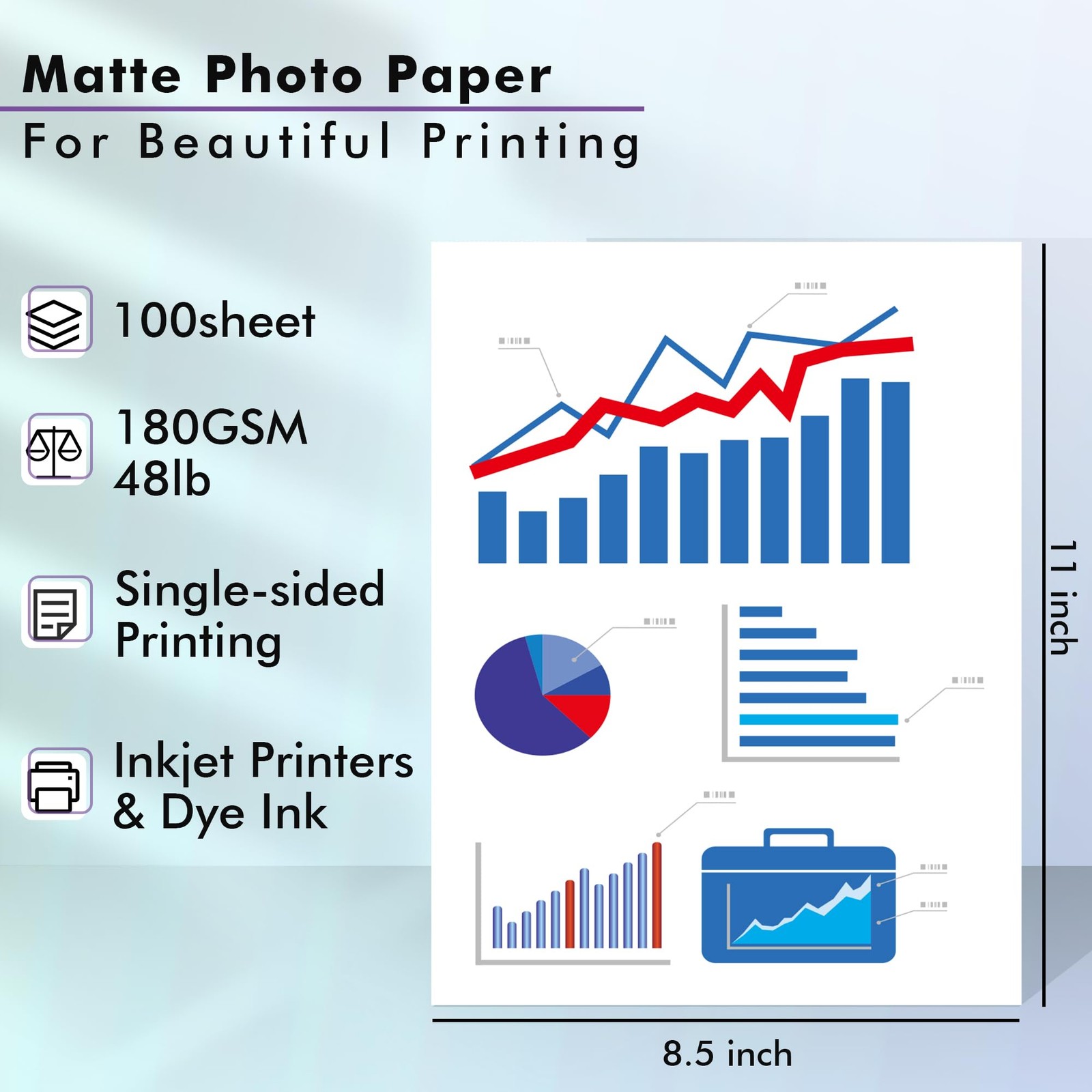 100 Sheets Koala 8.5×11 Inch Matte Coated Photo Paper 48LB Inkjet Compatible