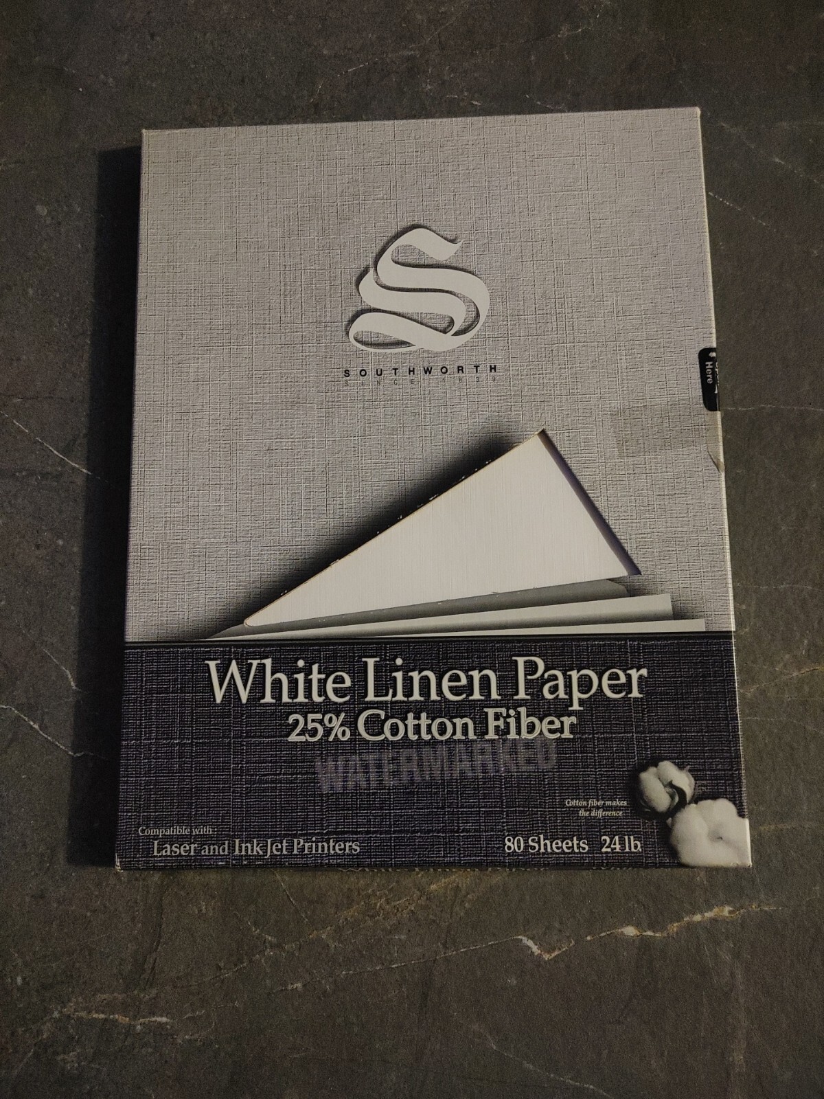 Southworth White Linen Watermarked Paper 25% Cotton Fiber 80 Sheets