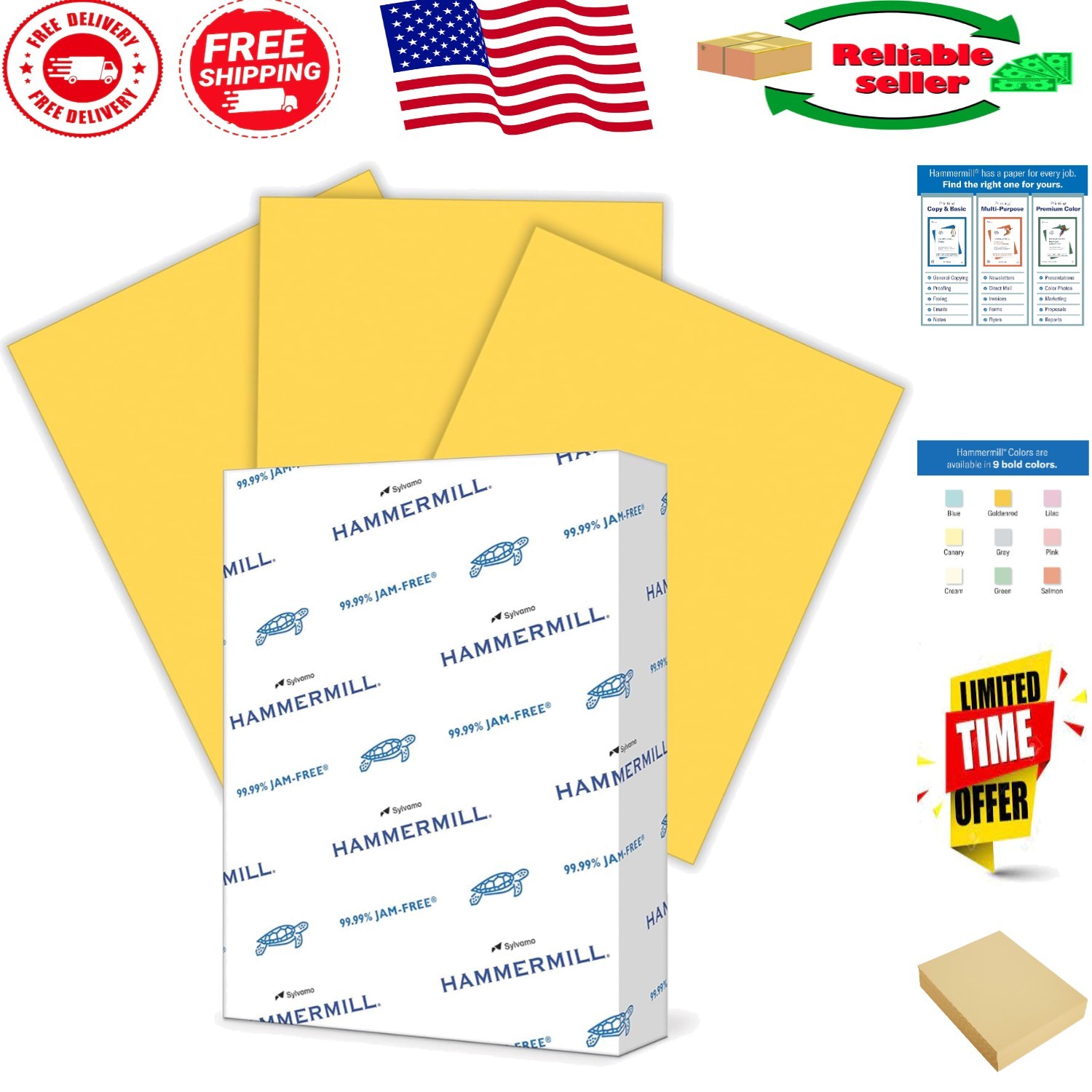 8.5 x 11 Goldenrod Paper, 20 lb, Smooth Finish, 500 Sheets – Made in USA