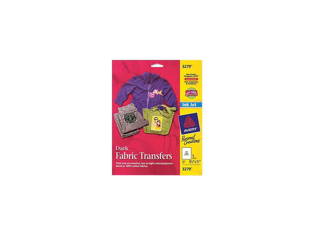 Avery 3279 Dark T-Shirt Transfers, Matte, 8-1/2″ x 11″, 5 Labels (3279)