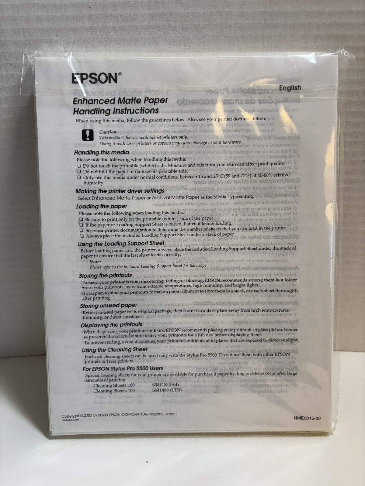 Open Box Epson Enhanced Matte Paper 8.5″ x 11″ 47 sheets