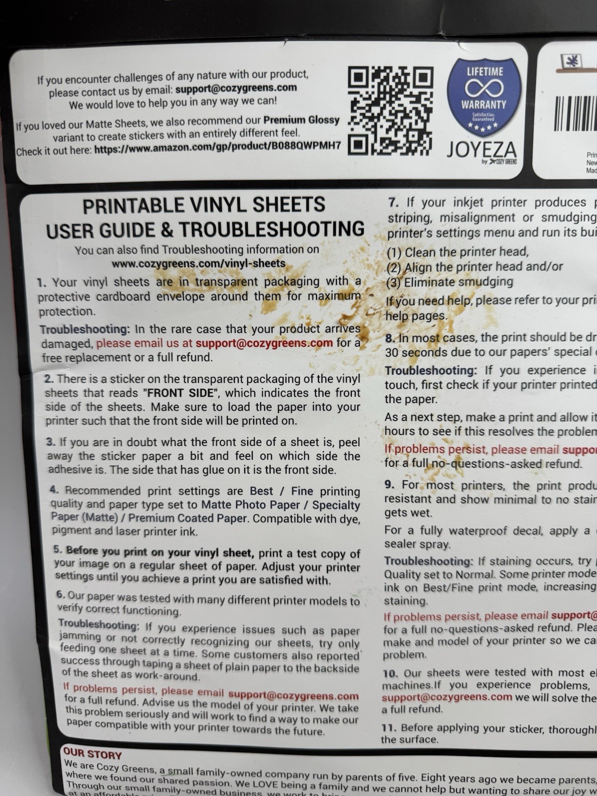 JOYEZA Premium Matte Printable Vinyl Sticker Paper • Inkjet & Laser Printer•New