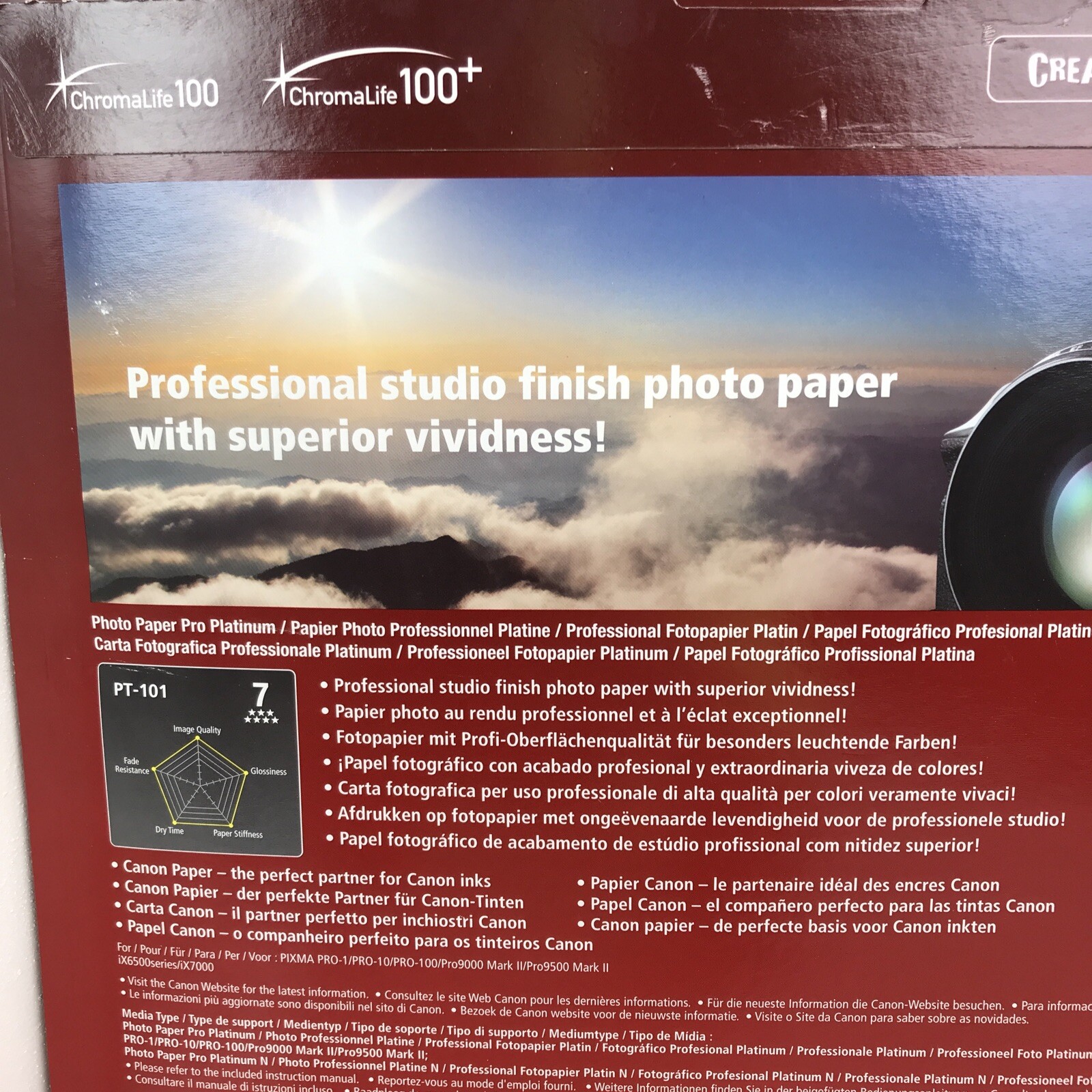 Canon Pro Platinum High-Gloss Photo Paper (13×19″), 20 Sheets #2768B018 Open Box