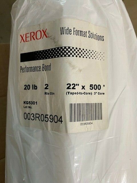 Xerox 22″ x 500′ Performance Bond 20 LB Paper 003R05904 Taped-to-Core 3” Core