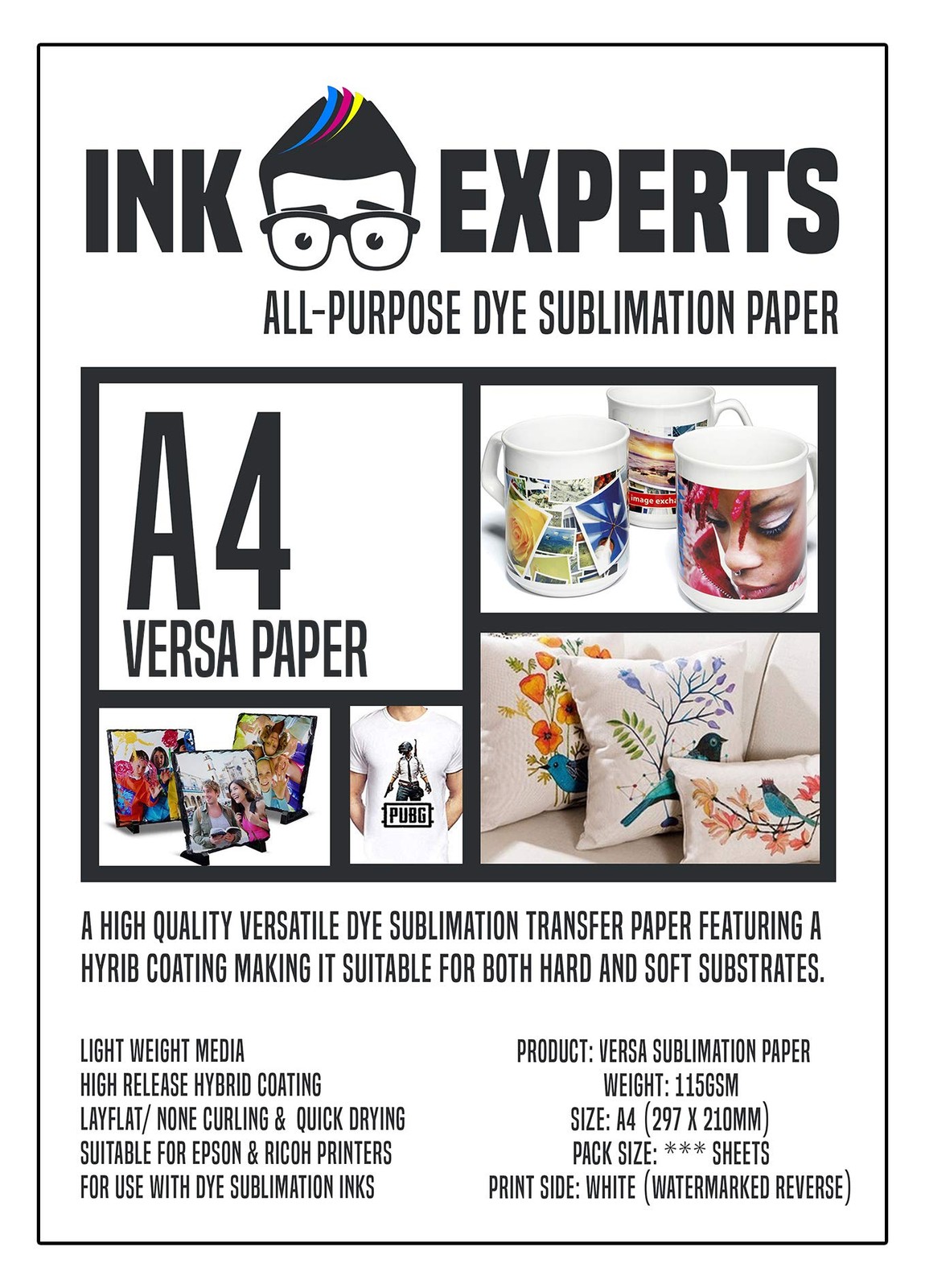 Versa General Purpose Sublimation Paper, A4, 115gsm, 100 Sheets