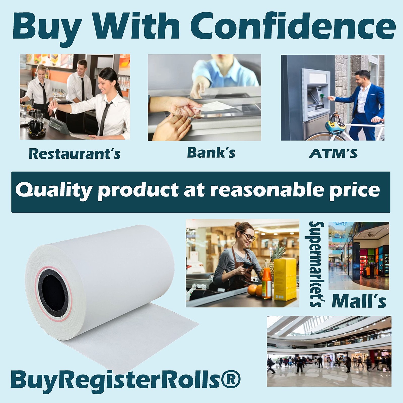 (50 Rolls) 2 1/4 x 50 Thermal Paper Receipt Rolls 55 1 Case – 50 Rolls, White