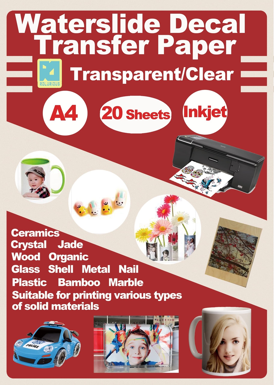 20 Sheets Inkjet Clear Printable Waterslide Decal Paper A4 Size Transparent W…