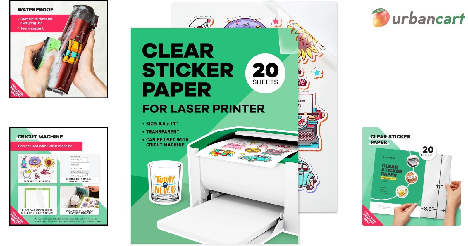 Vibrant Clear Laser Printer Sticker Paper – 20 Sheets for DIY & Commercial Use