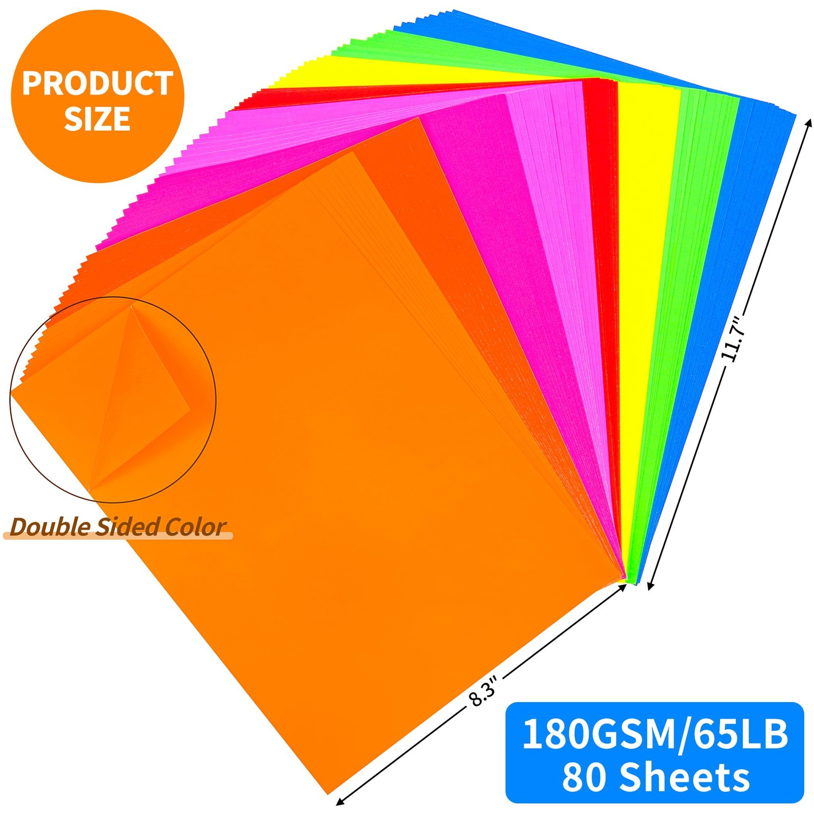 80 Sheets Fluorescent Colored Cardstock 8 Colors Arts Crafts Construct…