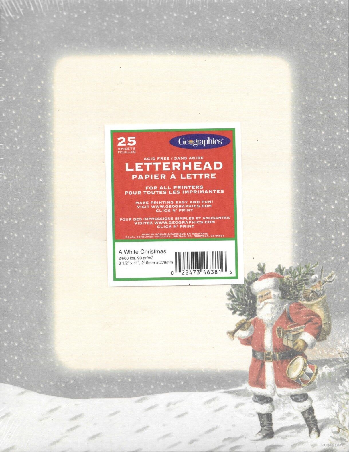 Old World Classic Santa White Christmas Letter Computer Paper – New 25 sheets